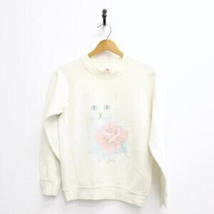 Vintage Kitty Cat Rose Sweatshirt Small
